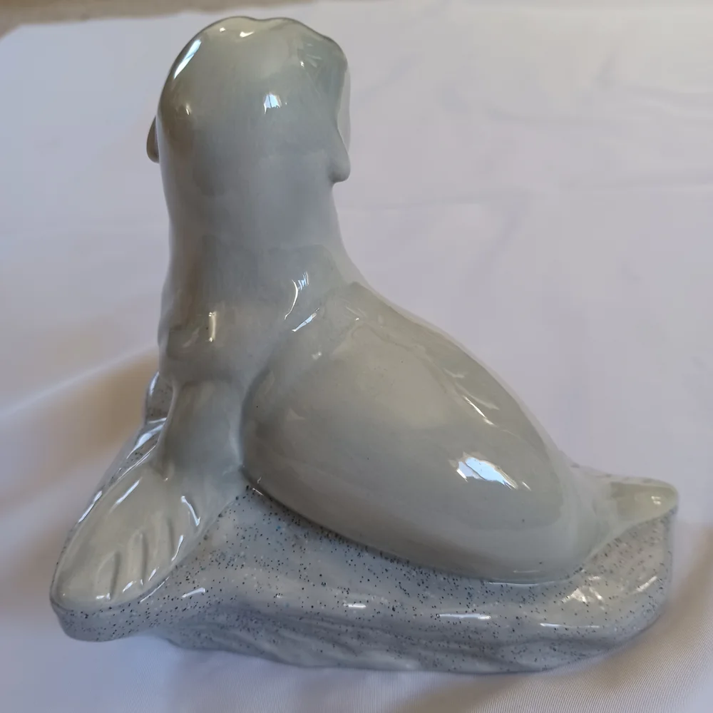 Seal Figurine Porcelain Ceramic Glazed Ocean Arctic Animals White Blue Gray